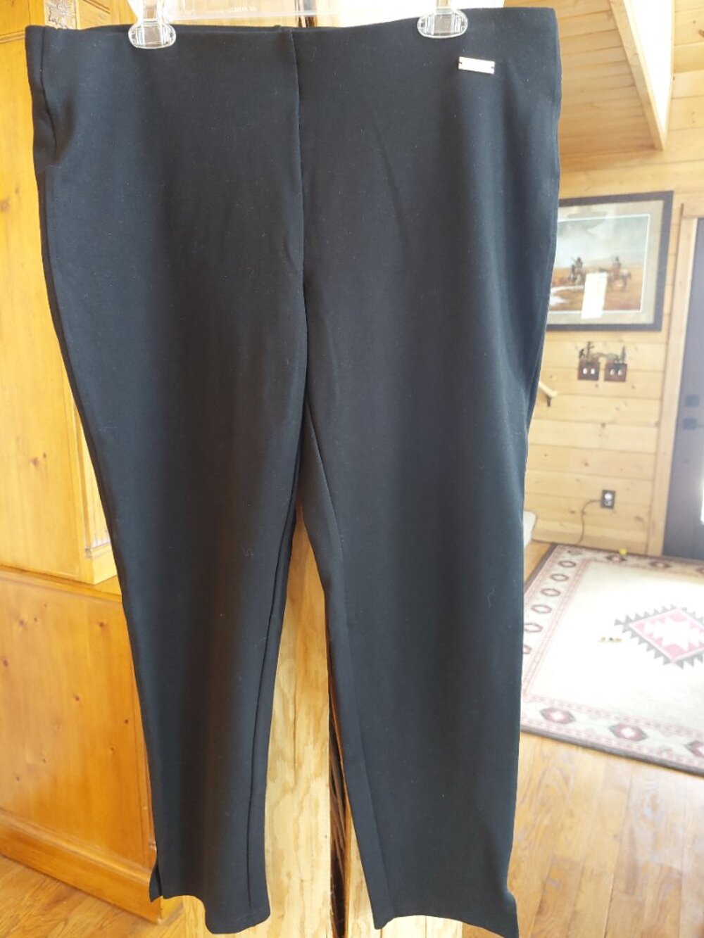 Rafaella Comfort black pants made of a cotton blend and slit at ankle size XL